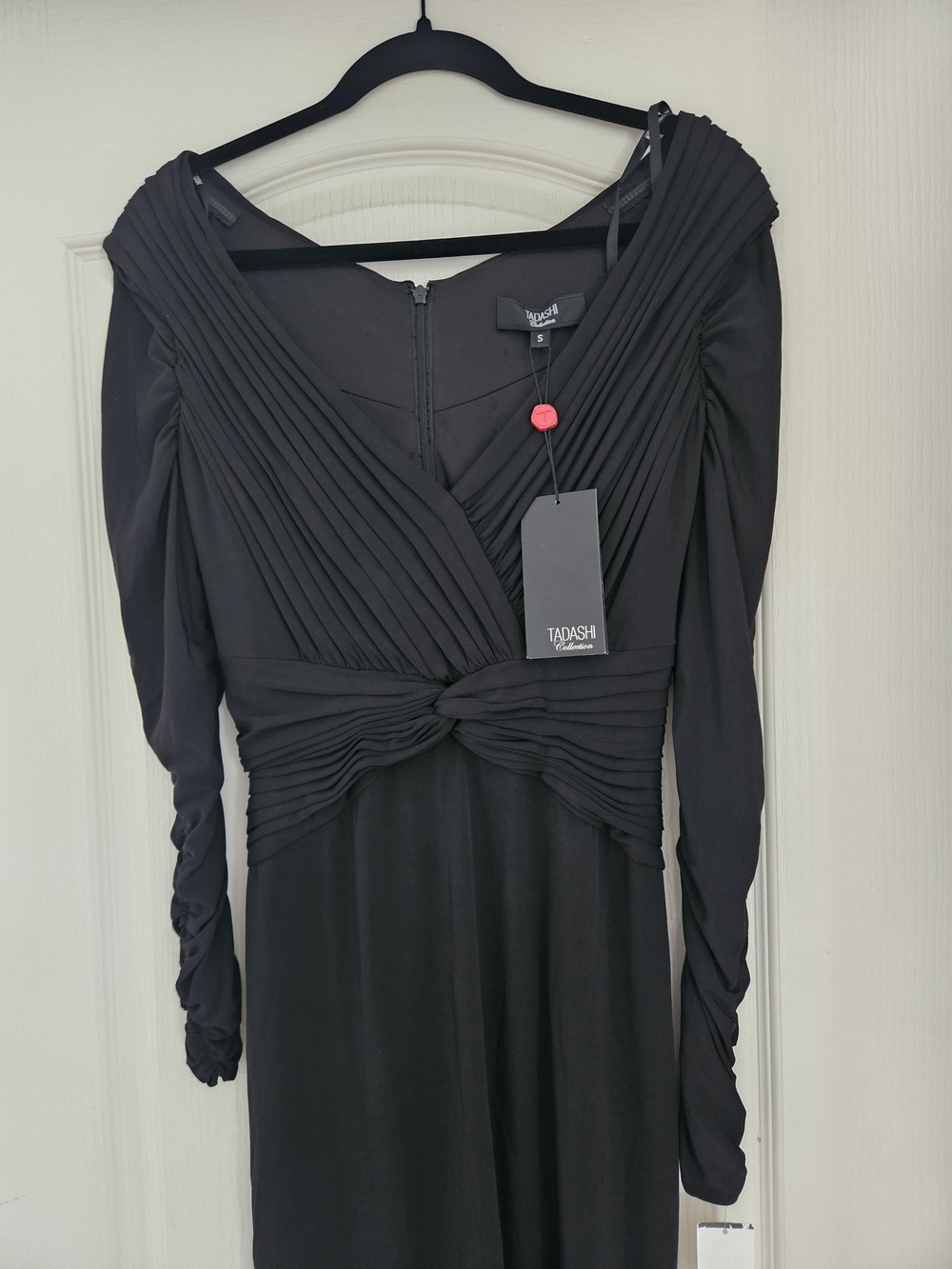 Tadashi Collection Black Long-Sleeve Pleated Twist-Waist Dress